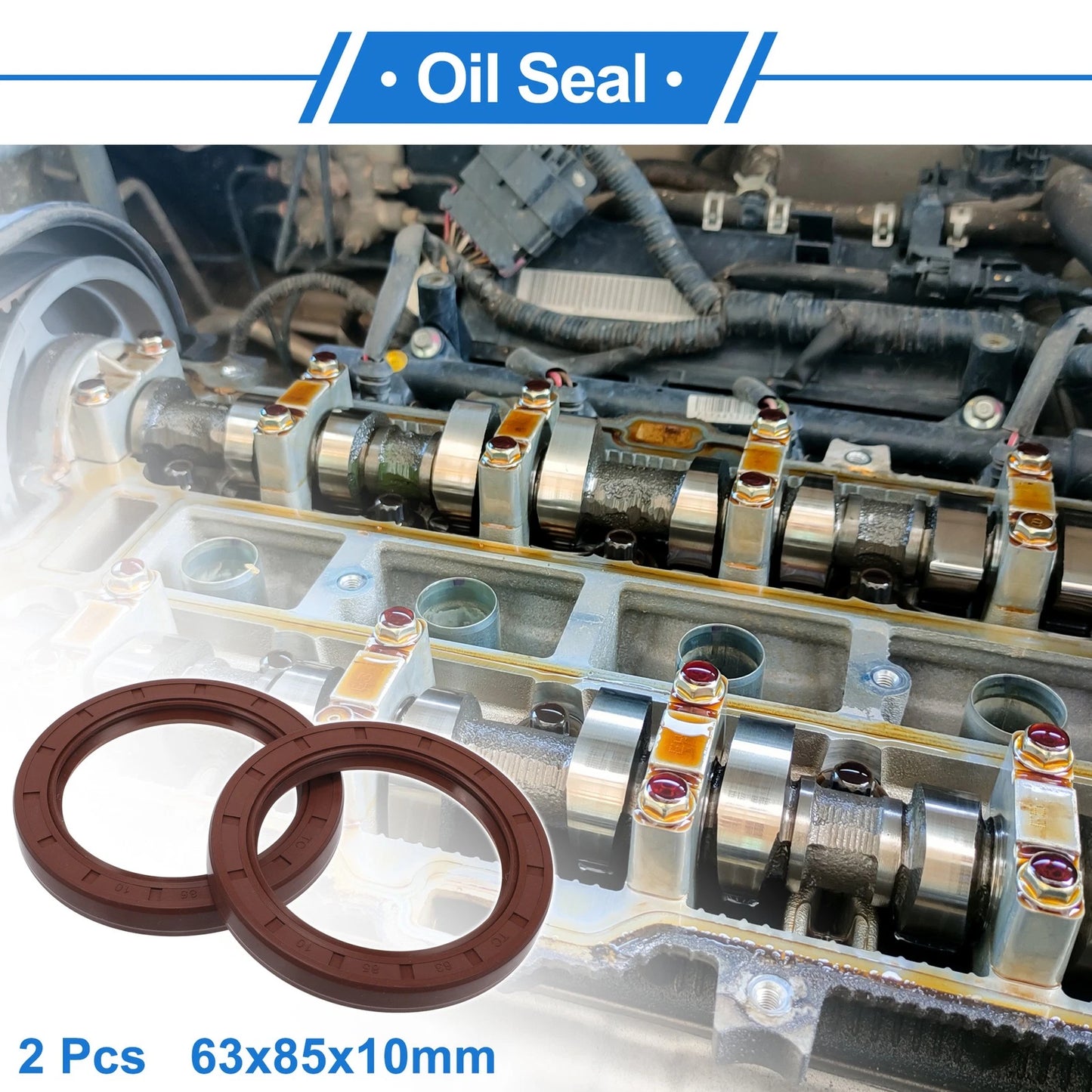 Oil Seal Rotary Shaft Seal FKM Rubber 63x85x10mm Brown 2 x