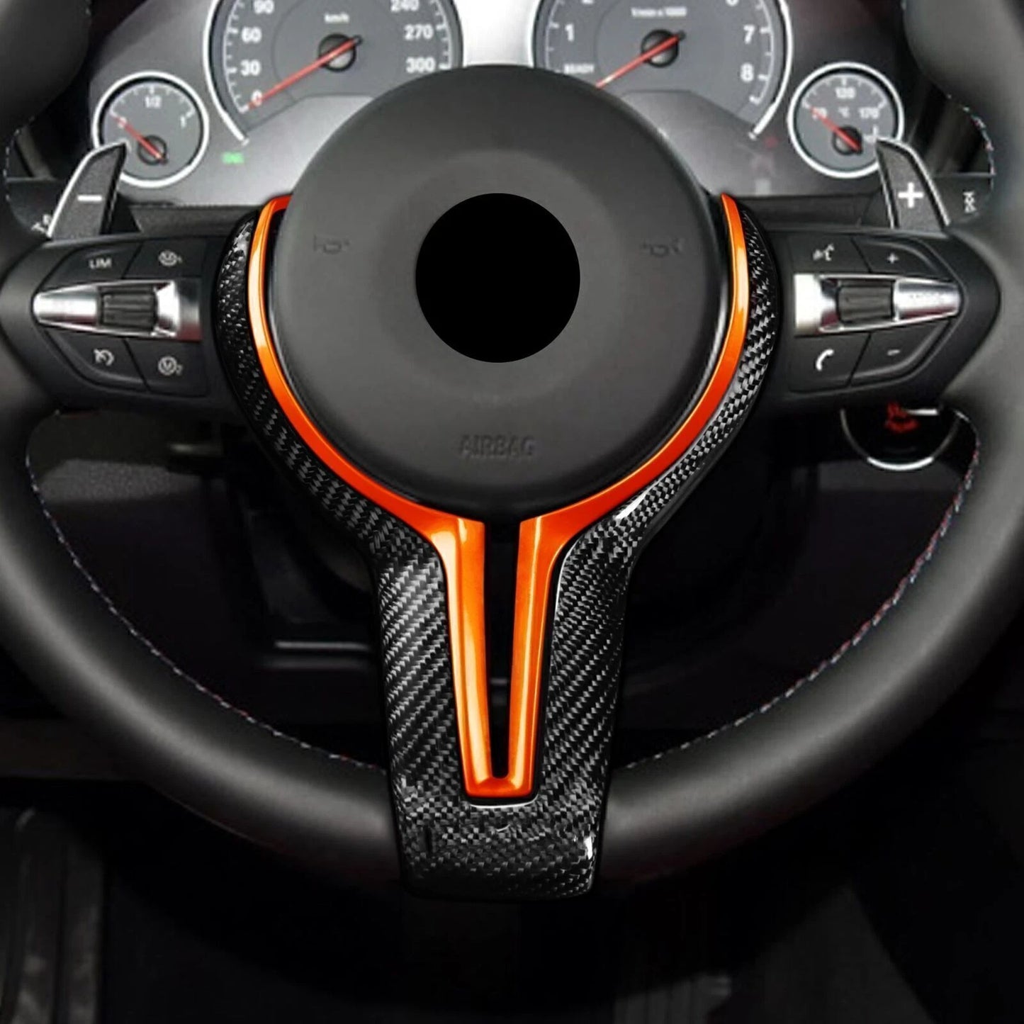 Orange Carbon Fiber Steering Wheel Cover for BMW M2 M3 M4 M6 (2014-2023)