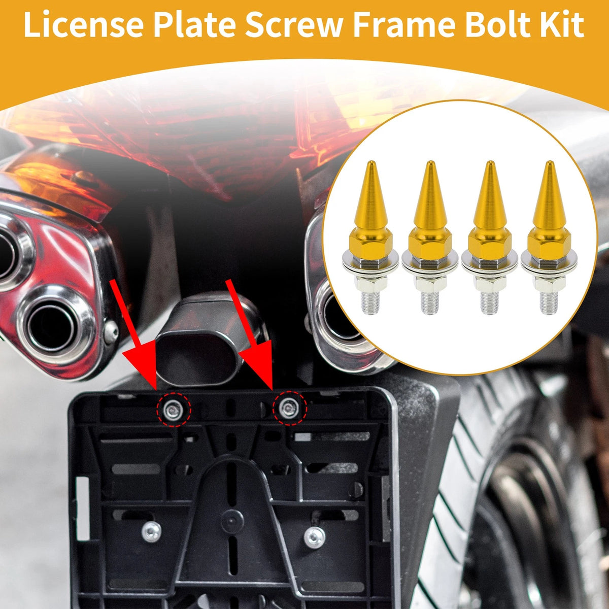 License Plate Screws Cover 54mm Gold Tone 4 Pcs for Universal Motorcycle M6
