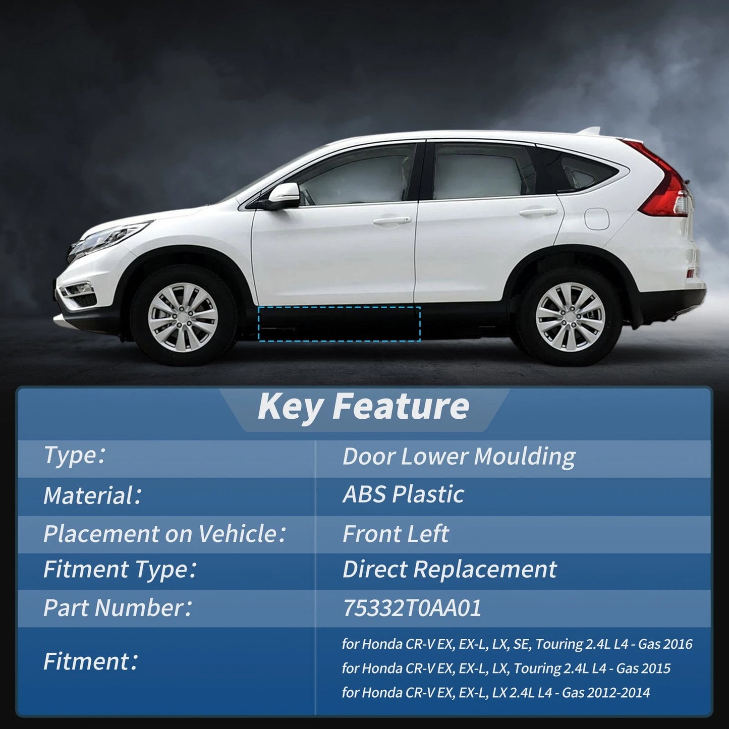 Front Left Door Lower Trim Garnish for Honda CR-V 2.4L (2012-2016)