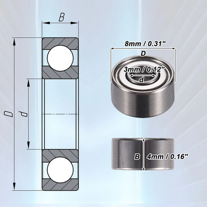 20pcs 3x8x4mm Double Metal Shield Deep Groove Ball Bearings for MakeModel