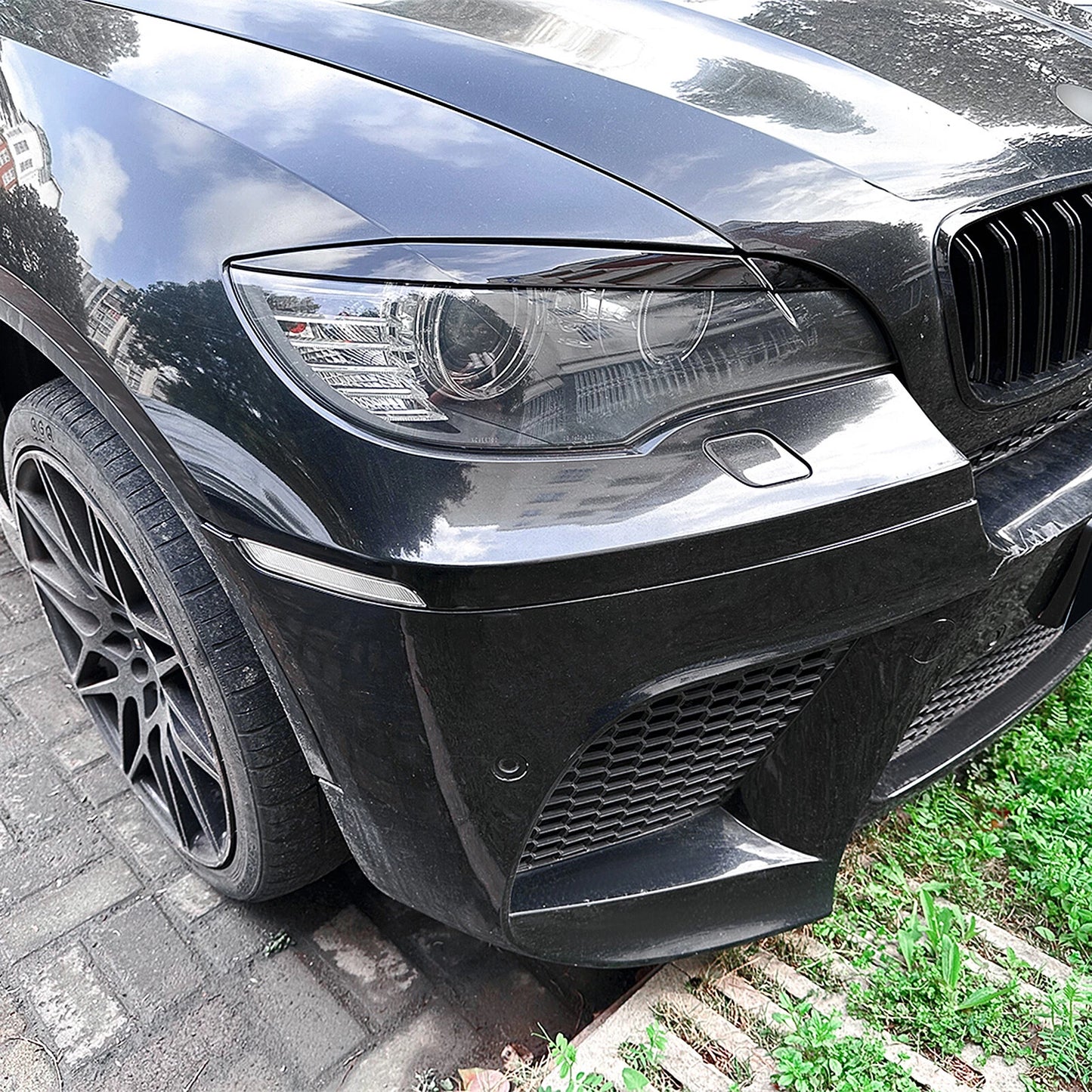 Gloss Black Headlight Eyelid Covers for BMW X6 E71 (2008-2014)
