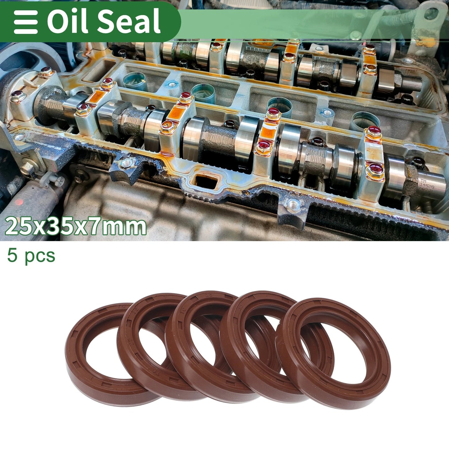Oil Seal 25x35x7mm FKM Rubber Rotary Shaft Seal 5 Pcs for Automotive