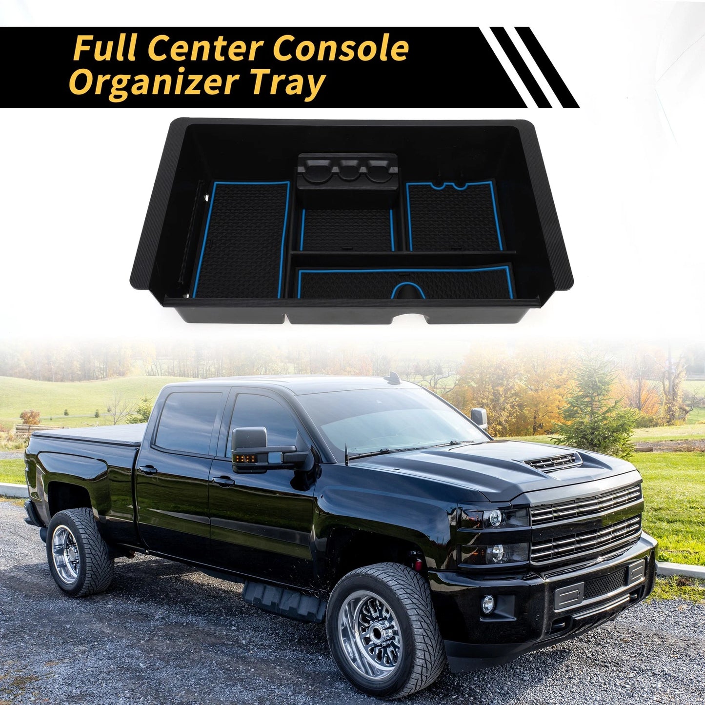 Full Center Console Organizer Tray for Chevy Silverado 1500 GMC Black Blue