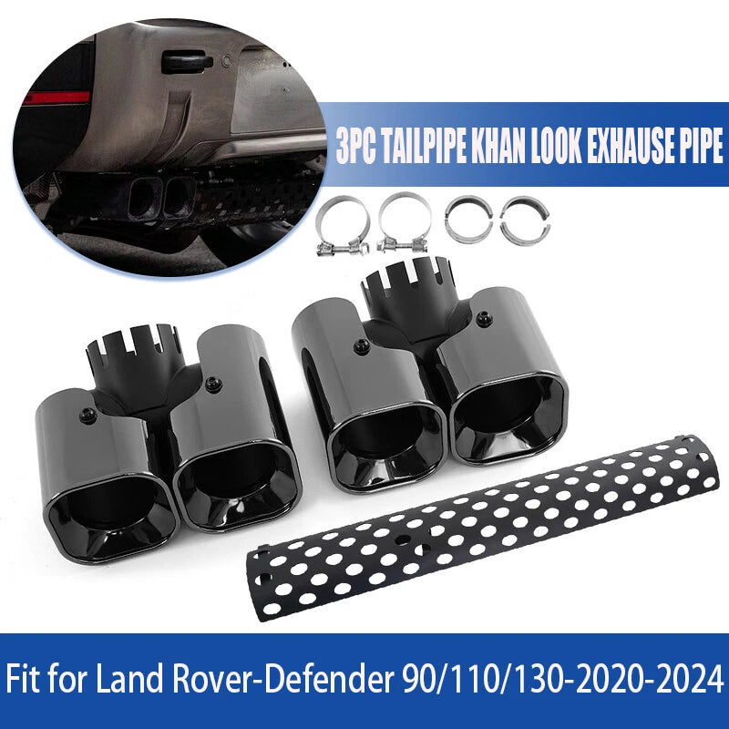 Black Tail Pipe Exhaust for Defender 110 130 90 (2020-2024) - 3 x Tailpipes