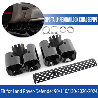 Black Tail Pipe Exhaust for Defender 110 130 90 (2020-2024) - 3 x Tailpipes