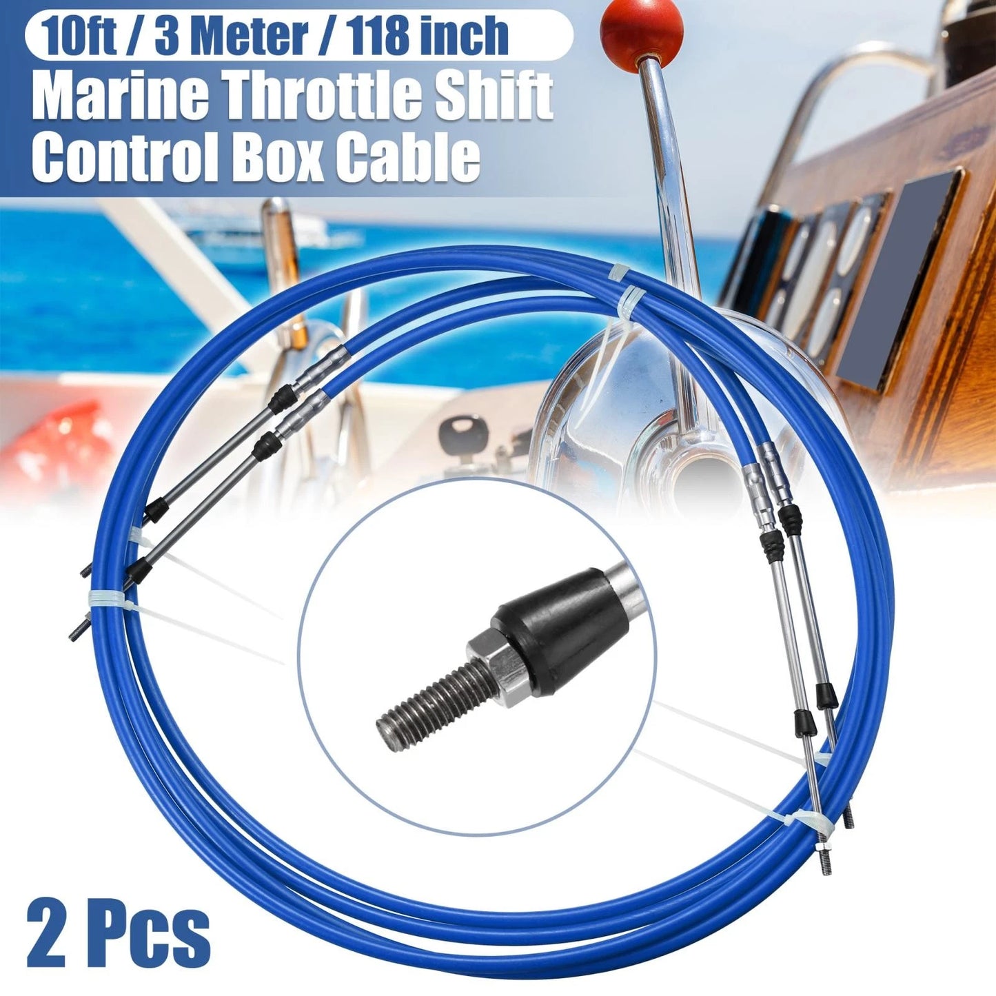 2 x 10ft 118in Marine Type Shift Remote Control Box Cable for Yamaha Blue