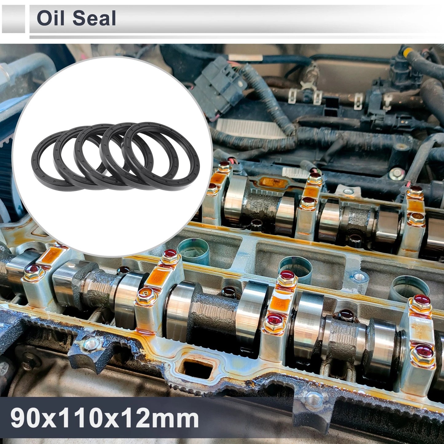 Oil Seal Rotary Shaft Seal Nitrile Rubber 90x110x12mm Black 5 Pcs