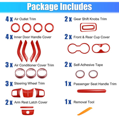 21pcs Interior Trim Kit for Jeep Wrangler JK (2011-2018) Red