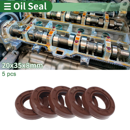 Oil Seal 20x35x8mm Rotary Shaft Seal FKM Brown 5 Pcs
