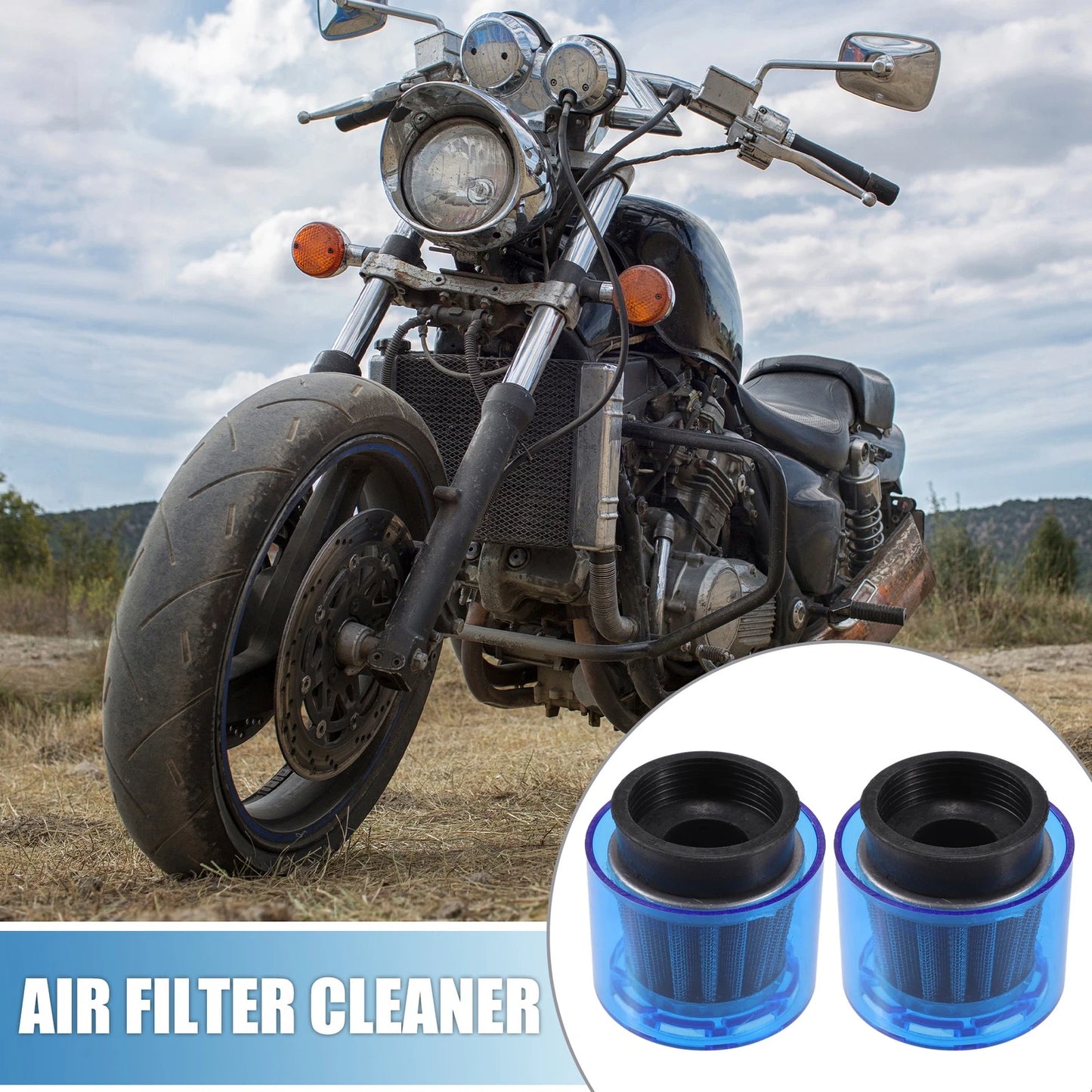 Air Filter Cleaner 47mm/1.85" for 110-125cc Most Motorcycles Blue 2 x