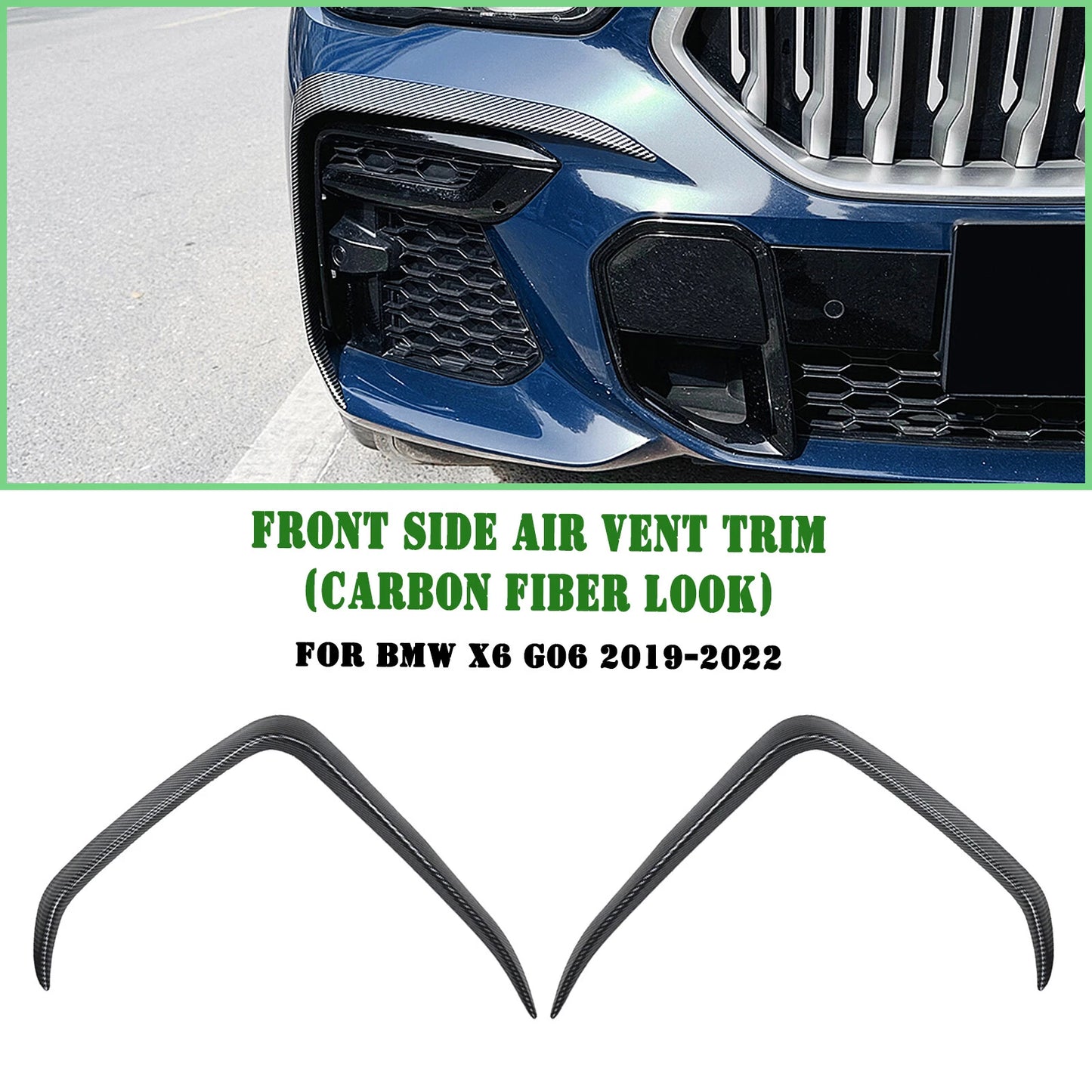 2 x Carbon Style Front Bumper Side Air Vent Trims for BMW X6 (2019-2022)