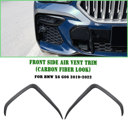 2 x Carbon Style Front Bumper Side Air Vent Trims for BMW X6 (2019-2022)