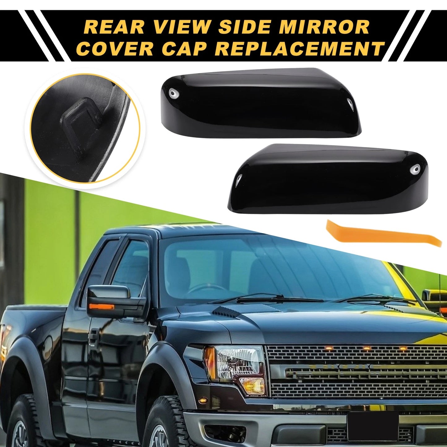 Gloss Black Left Right Rearview Mirror Covers for Ford F-150 (2009-2014)