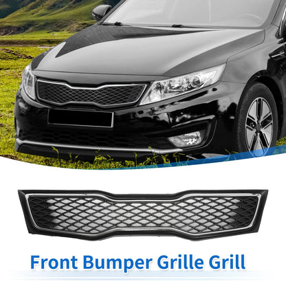 Front Upper Bumper Grille for Kia Optima (2011-2013) Black Chrome Silver Tone
