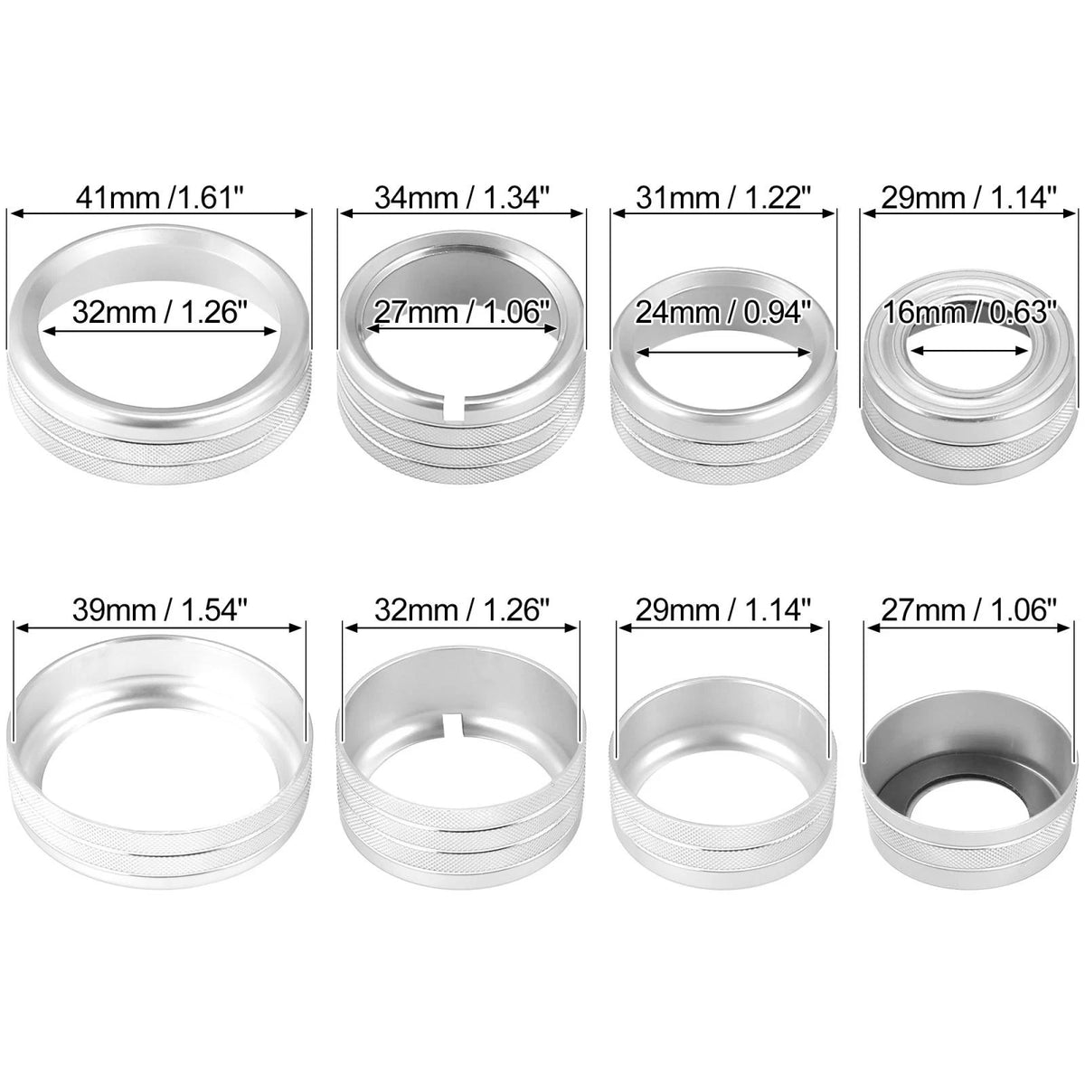 8 x Silver Tone AC Radio Knob Cover for Chevy Silverado / GMC Sierra
