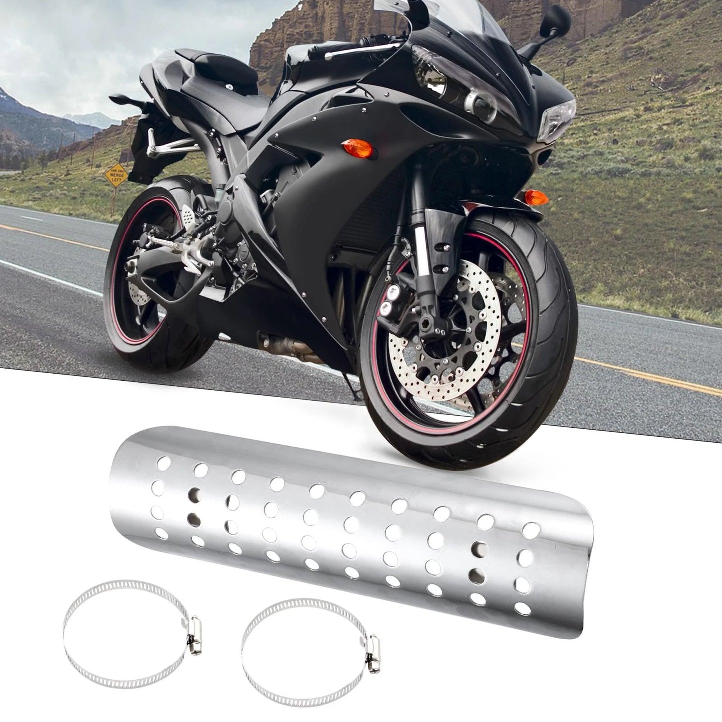 Exhaust Heat Shield Pipe Shield for Harley with Hole Silver Tone