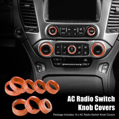 8 x Orange AC Radio Switch Knob Covers for Chevy Silverado & GMC Sierra (14-18)