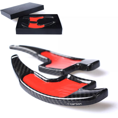 2 x Black Carbon Fiber Shift Paddle Extensions for Mustang (2015-2023)