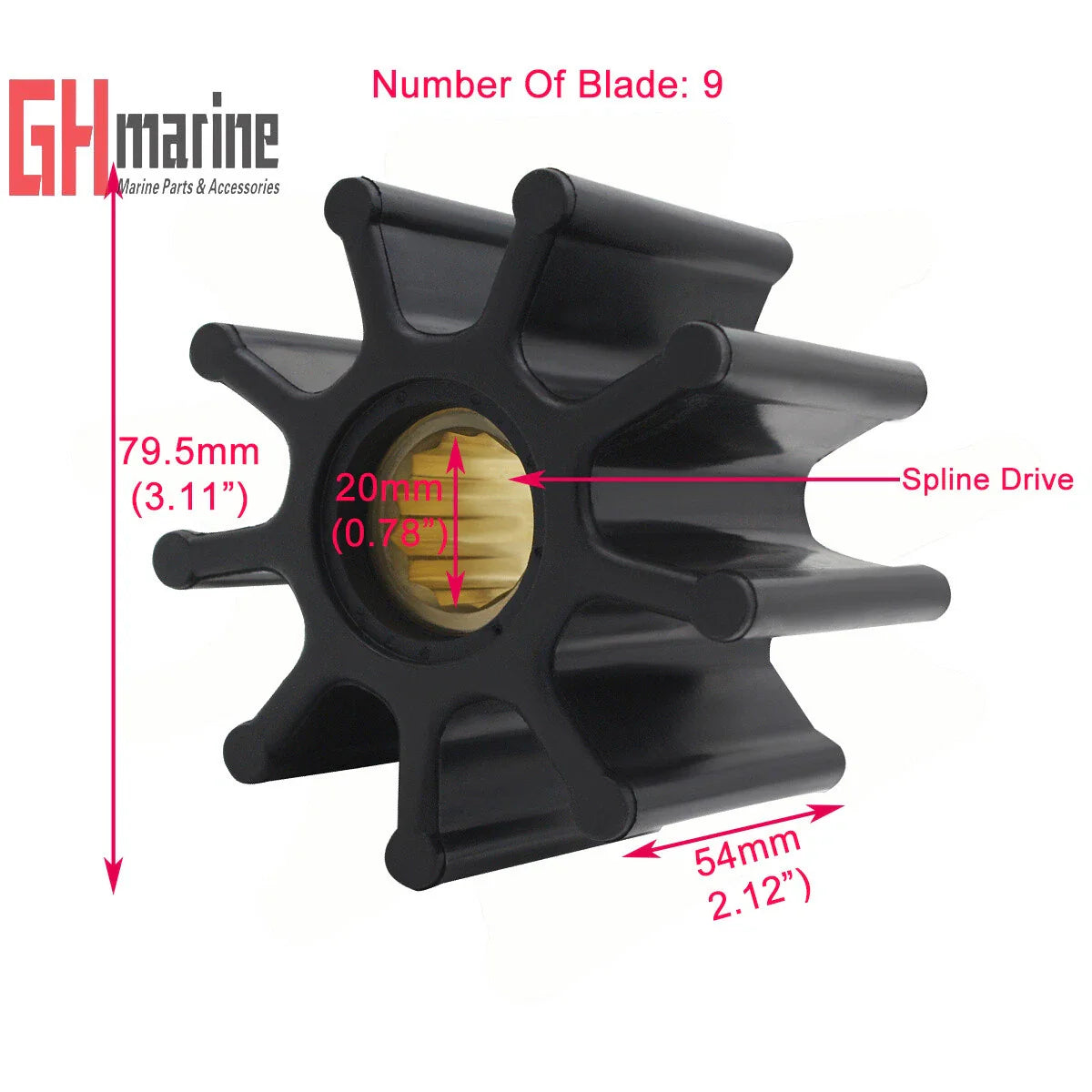 Flexible Raw Water Pump Impeller for Hyundai Seasall D170 Inboard Marine