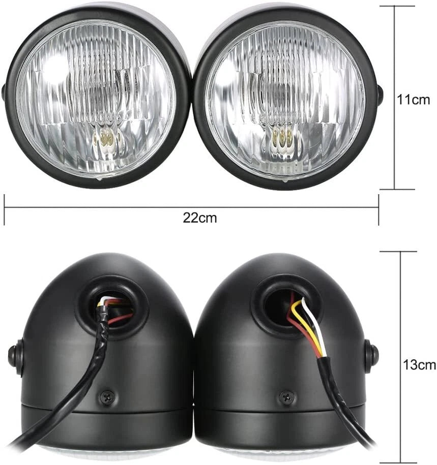 Dual Twin Front Headlight Lamp w/ Bracket for Harley Motorcycle
