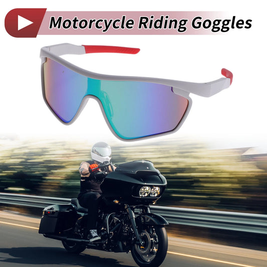 Goggles Motorcycle Riding Green Lens White Frame PC Cycling Sunglasses