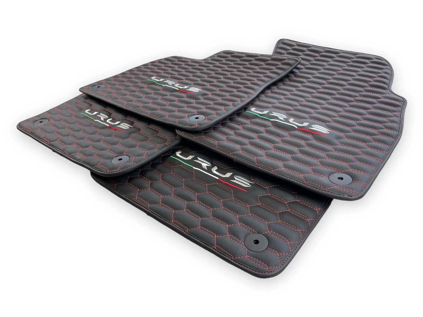Leather Floor Mats for Lamborghini URUS 2018-2024 Black with Red Stitching
