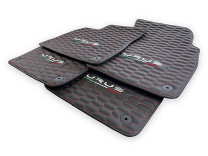 Leather Floor Mats for Lamborghini URUS 2018-2024 Black with Red Stitching