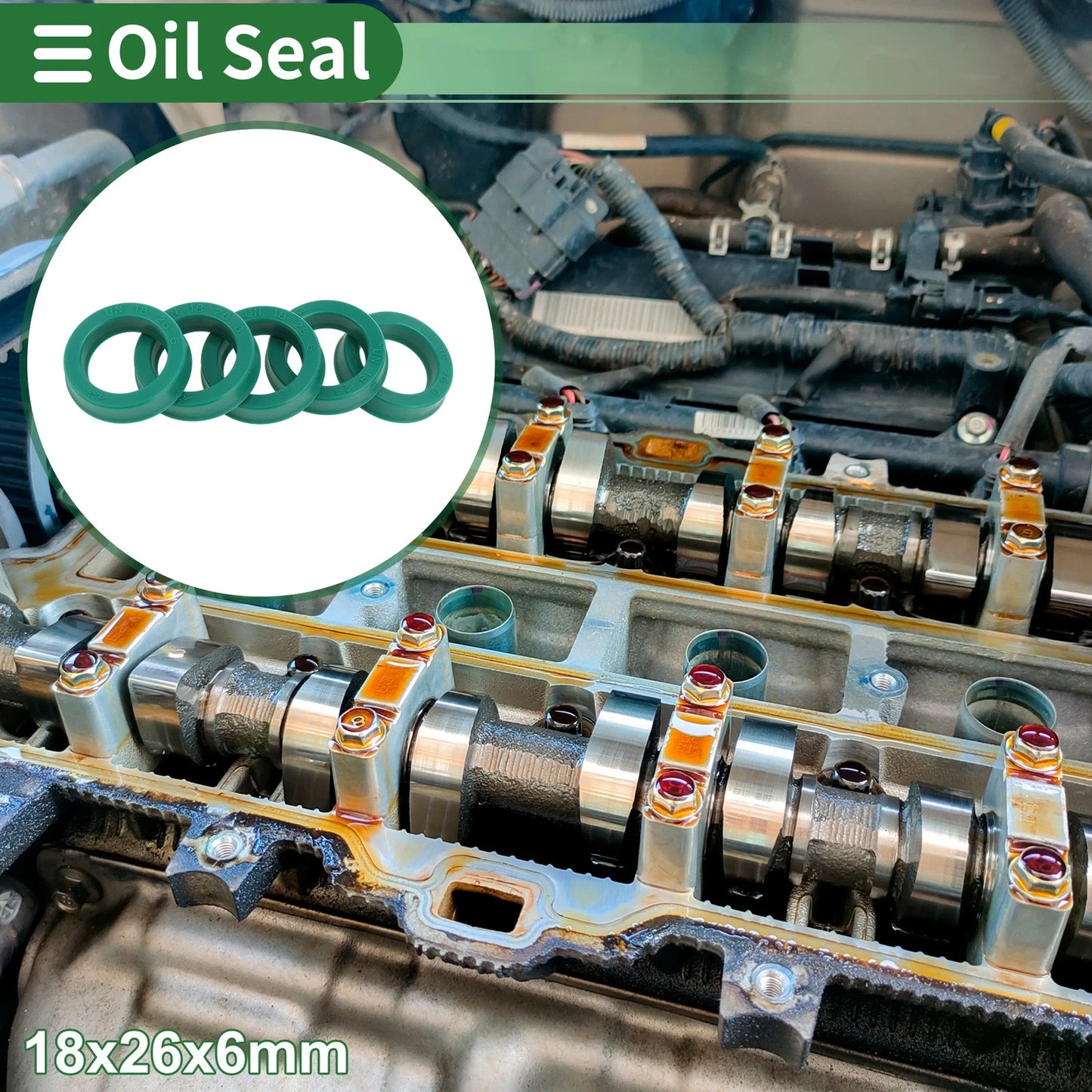 Oil Seal / 18x26x6mm / TPU Rotary Shaft Seal Green 5 Pcs