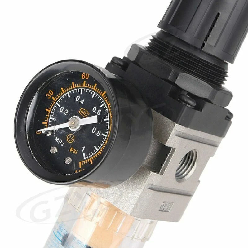 Air Pressure Filter Gauge & In-Line Water Oil Trap for Spray Gun (0-150 PSI)