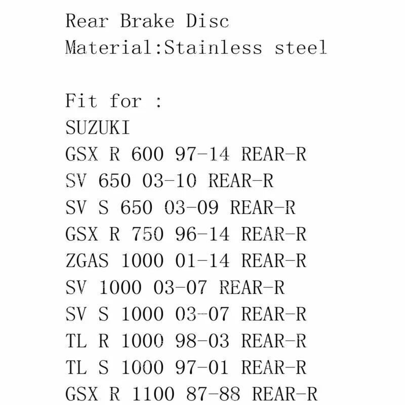 Rear Brake Disc Rotor for Suzuki GSXR 600, 1100, SV650, SVS, TLR, TLS (2001-2008)