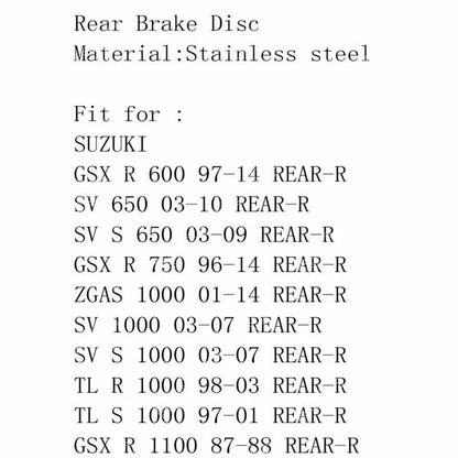 Rear Brake Disc Rotor for Suzuki GSXR 600, 1100, SV650, SVS, TLR, TLS (2001-2008)