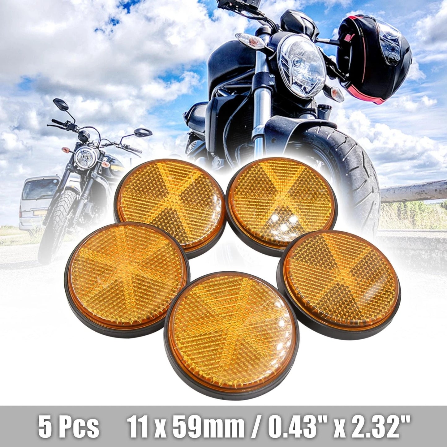 5pcs / 59mm / Orange Plastic Screw Mount Warning Reflector for Motorcycle