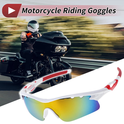 Set Motorcycle Riding Goggles Red Lens White Frame PC Cycling Sunglasses