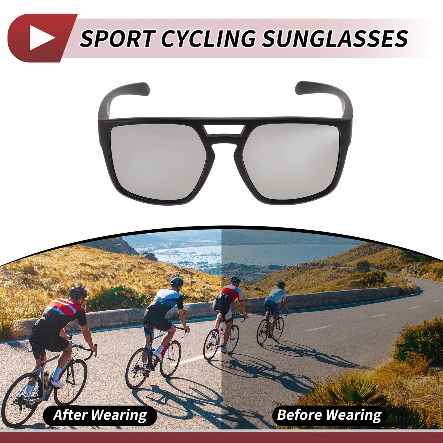 Motorcycle Riding Goggles Light Gray Lens Black Gray Frame Tri-Acetyl Cellulos