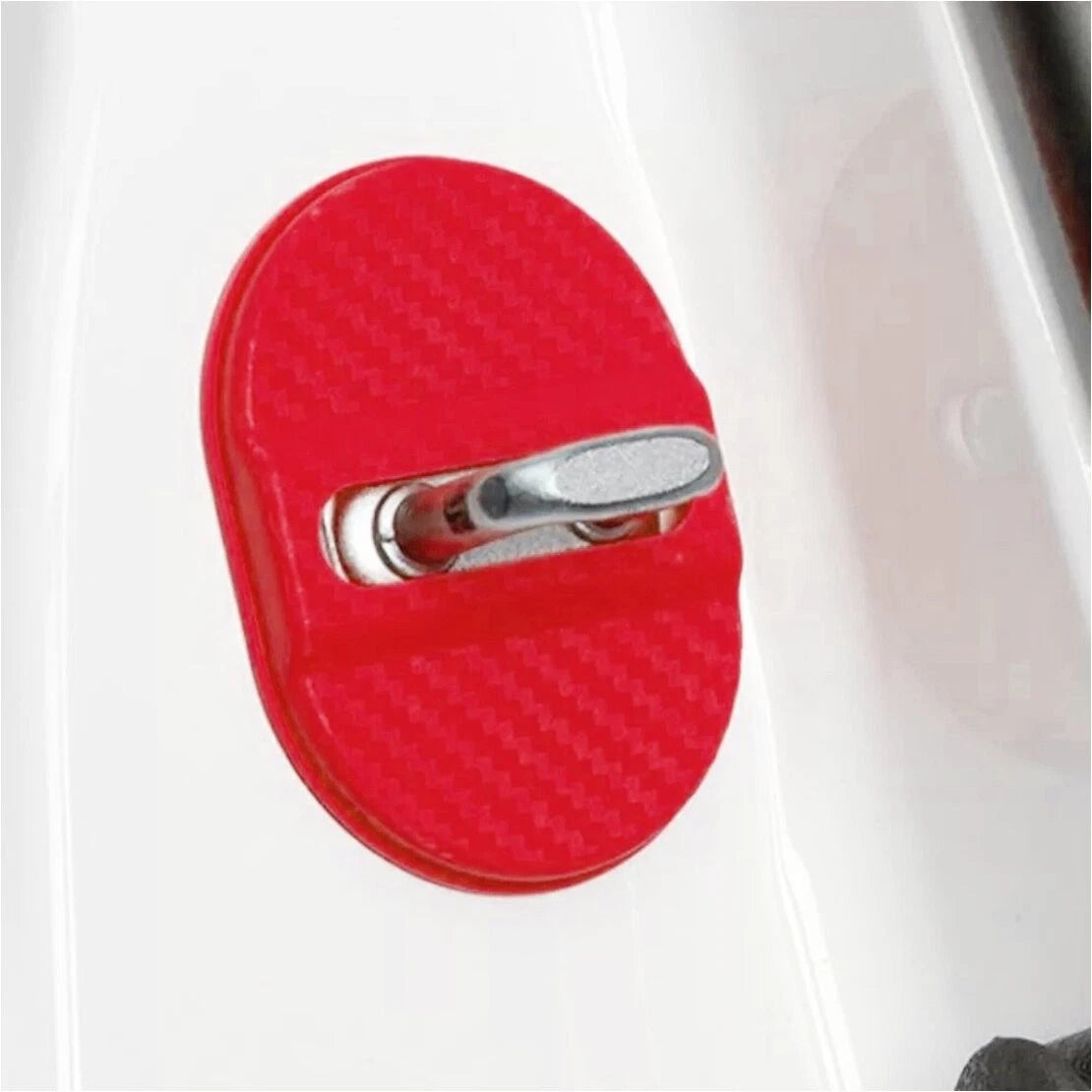 4 x Universal Red Carbon Fiber Door Lock Protector Covers