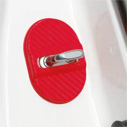 4 x Universal Red Carbon Fiber Door Lock Protector Covers
