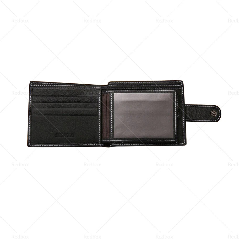 Black Bi-Fold Men's Wallet Cowhide Leather Card Slots Coin Pocket