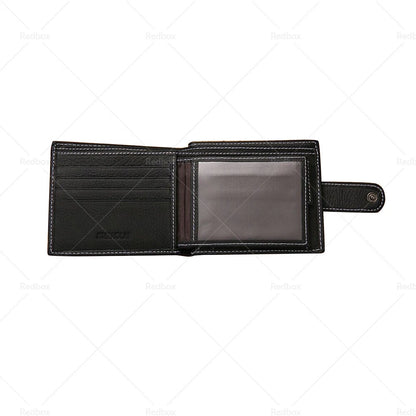 Black Bi-Fold Men's Wallet Cowhide Leather Card Slots Coin Pocket