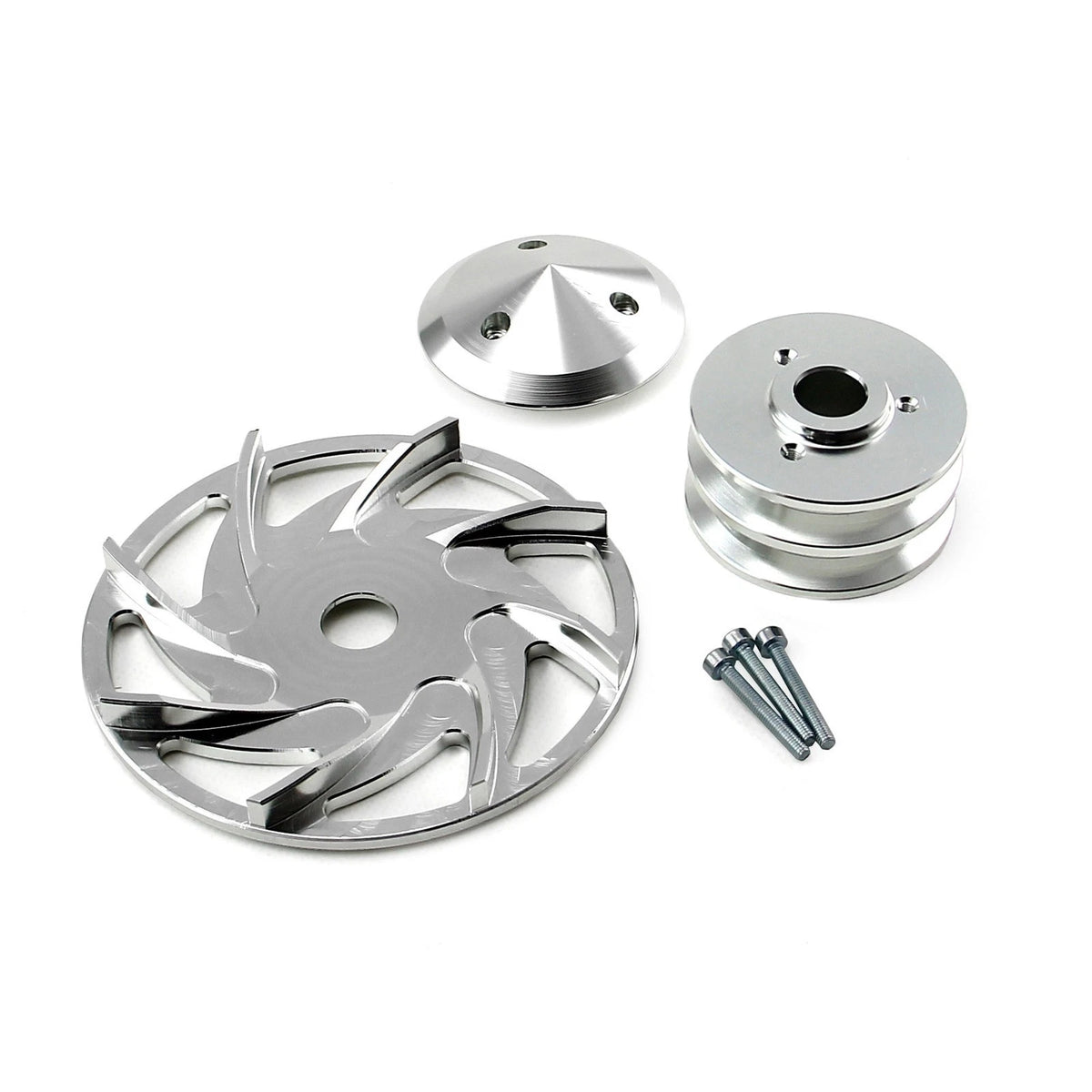 Dual V Groove Silver Billet Alternator Pulley & Fan Kit for Chevy Ford