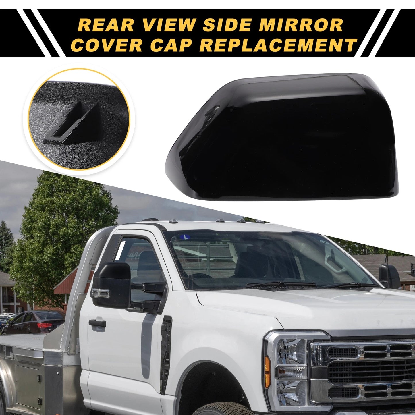 Right Side Mirror Cover Cap Gloss Black for Ford F-250 F-350 F-450 F-550 (2017-2023)