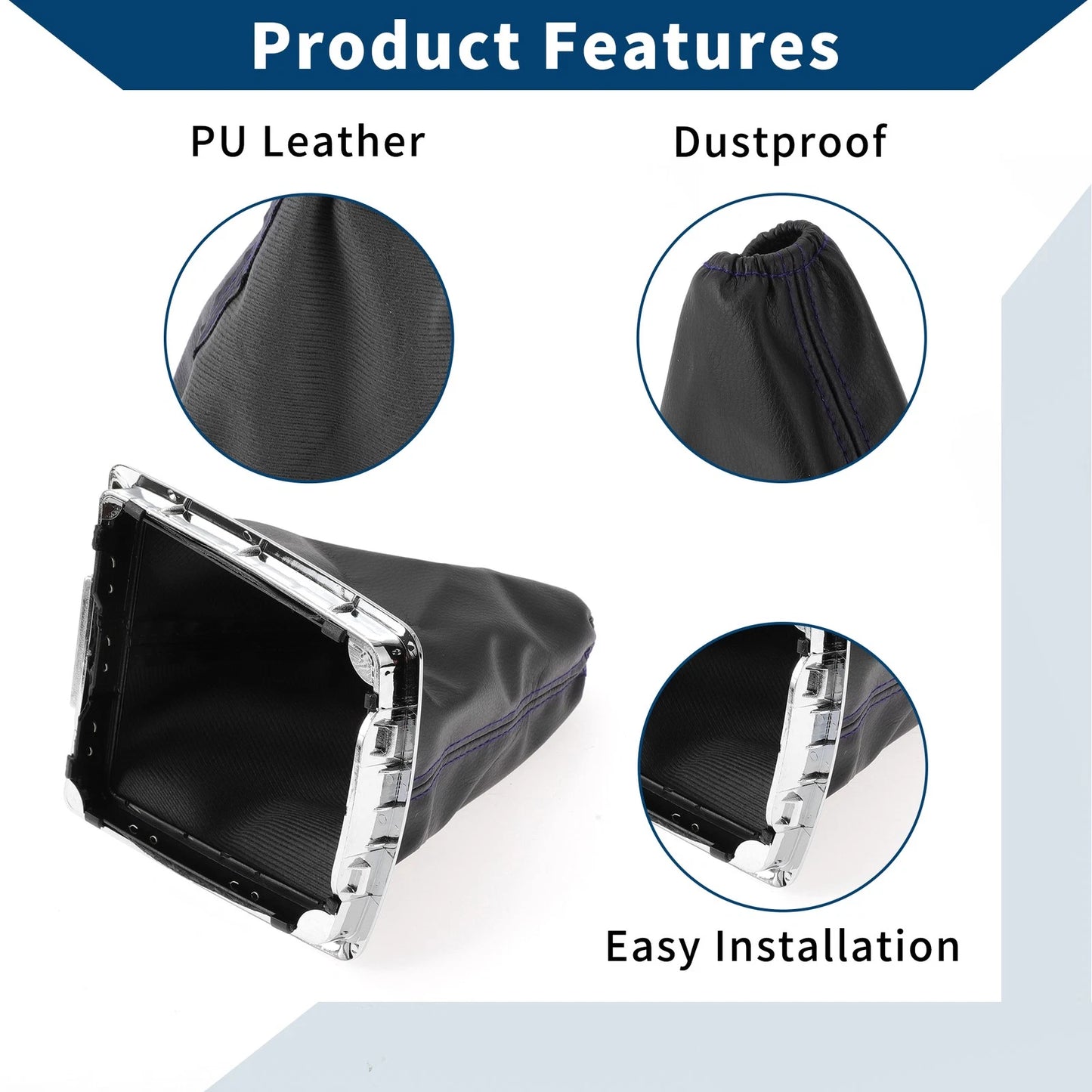 Car Gear Shift Stick Gaiter Black Blue Leather for Ford Focus (2005-2012)