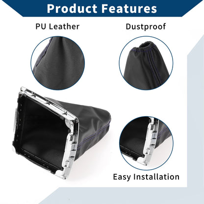 Car Gear Shift Stick Gaiter Black Blue Leather for Ford Focus (2005-2012)