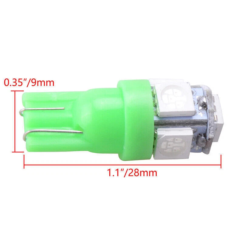 12Pc Green T10 Wedge Canbus 5050 5SMD LED Light Bulbs for Car & Boat