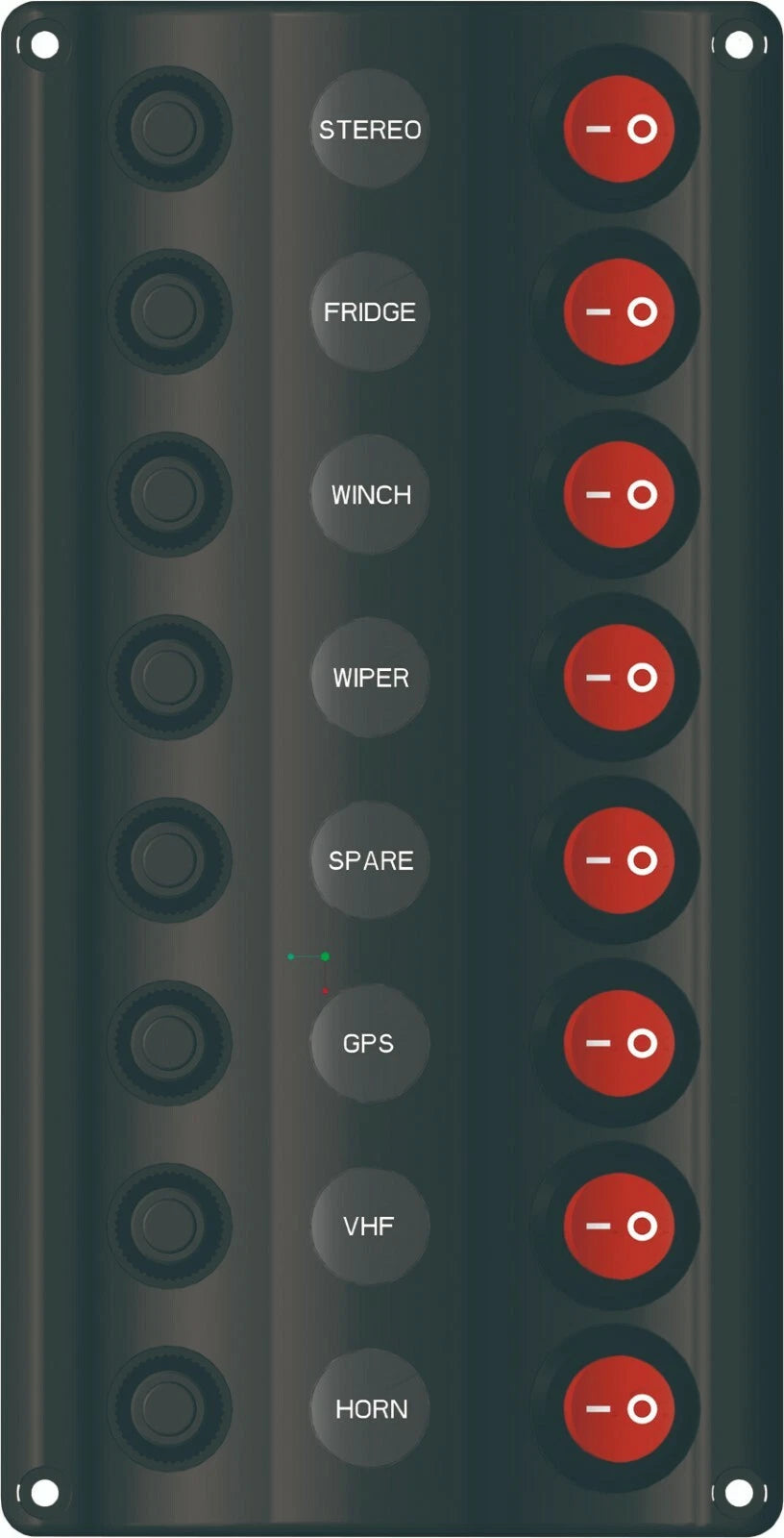 Switch Panel LED 8 Gang with Circuit Breakers for Marine/Caravan, IP65 Splash Proof