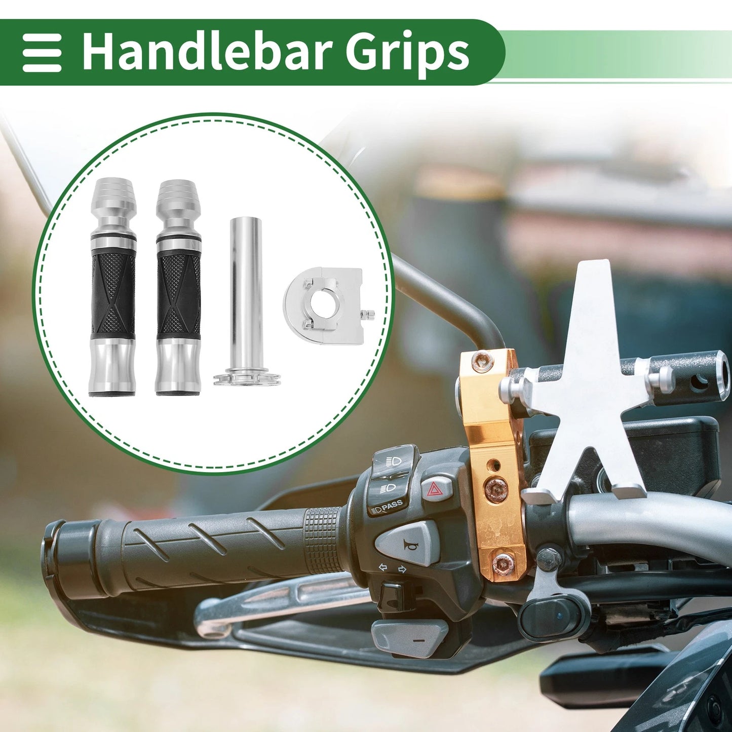 Motorcycle Hand Grips Cover Handlebar Throttle Grips Silver Tone for Motorcycle
