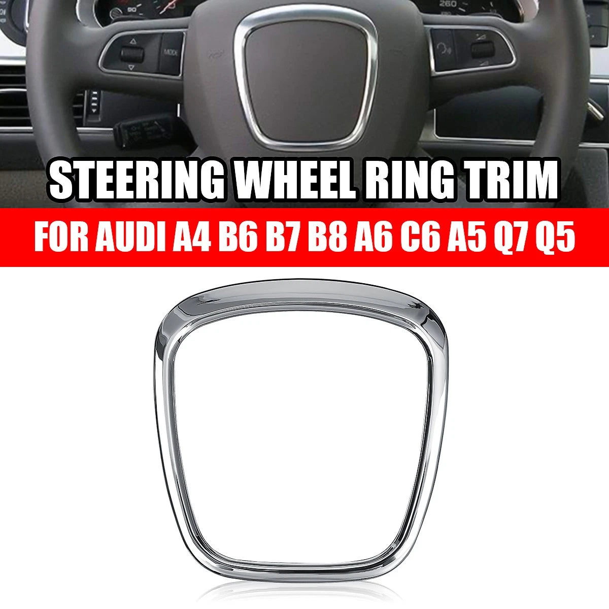 Steering Wheel Ring Trim Center Frame Cover Silver for Audi A3 A4 A5 A6 Q5 Q7