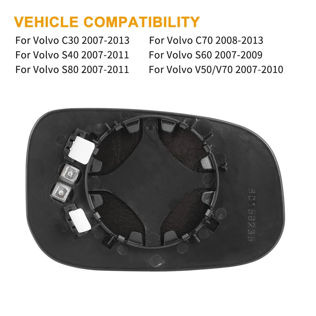 Left Side Mirror Glass with Backing for Volvo C30 C70 S40 S60 S80 (2007-2013)