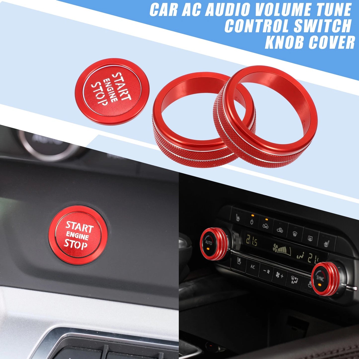 AC Knob Engine Start Stop Button Cover for Nissan Rogue (2021-2022) Red