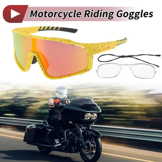 1 Set Motorcycle Riding Goggles Red Lens Yellow Red Frame Tri-Acetyl Cellulos